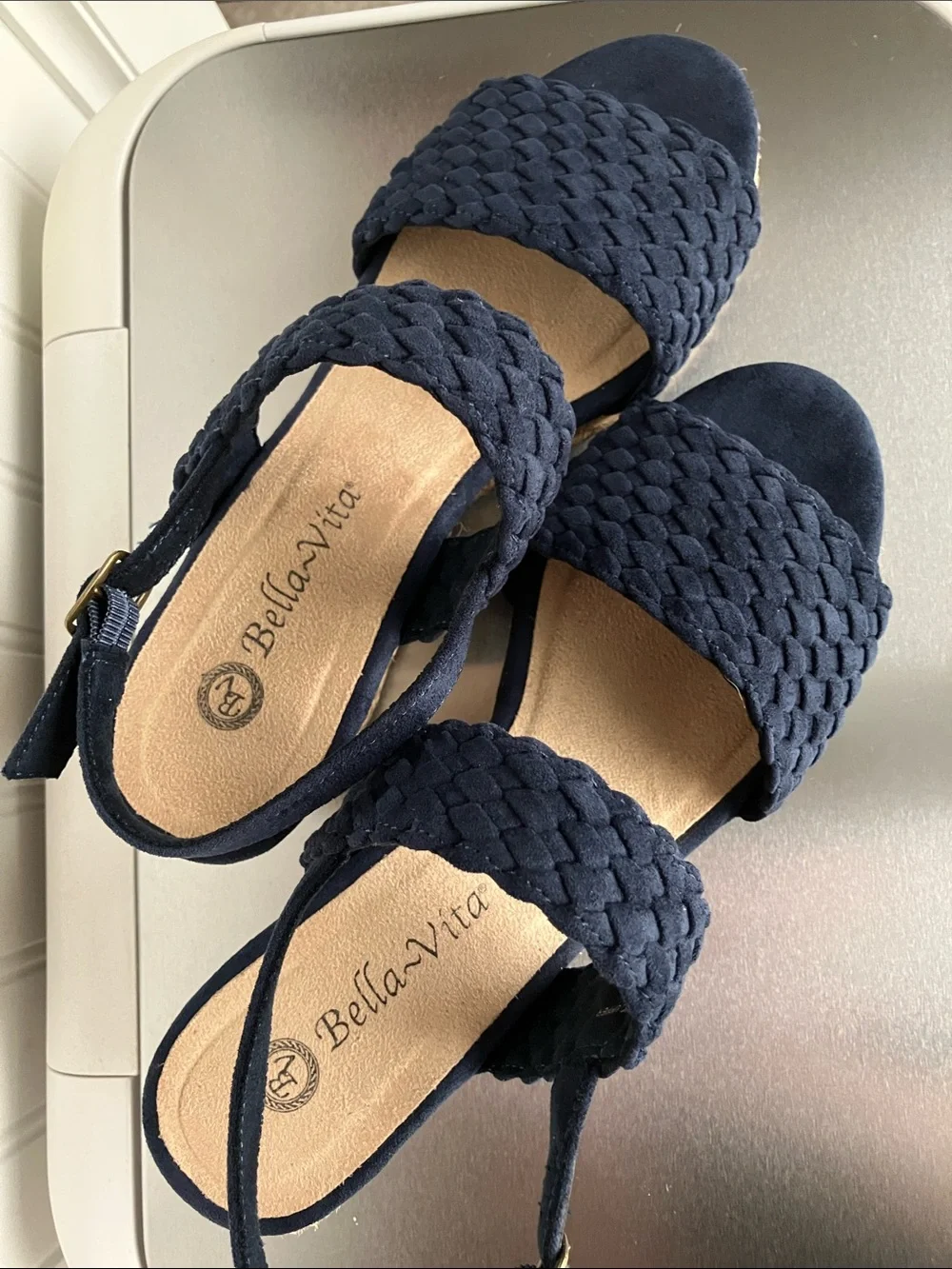 Bella Vita Mariella Navy Woven Espadrille Wedge Slingback Sandals 7.5M